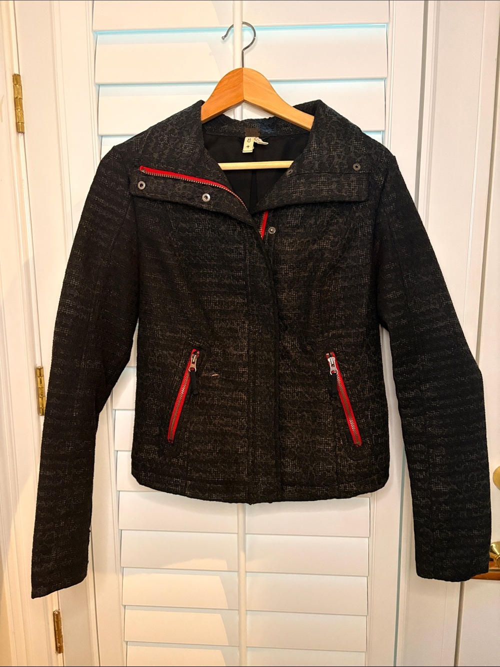 Free People Moto Black Jacket with Red Zipper Accents 8 - Picture 2 of 9